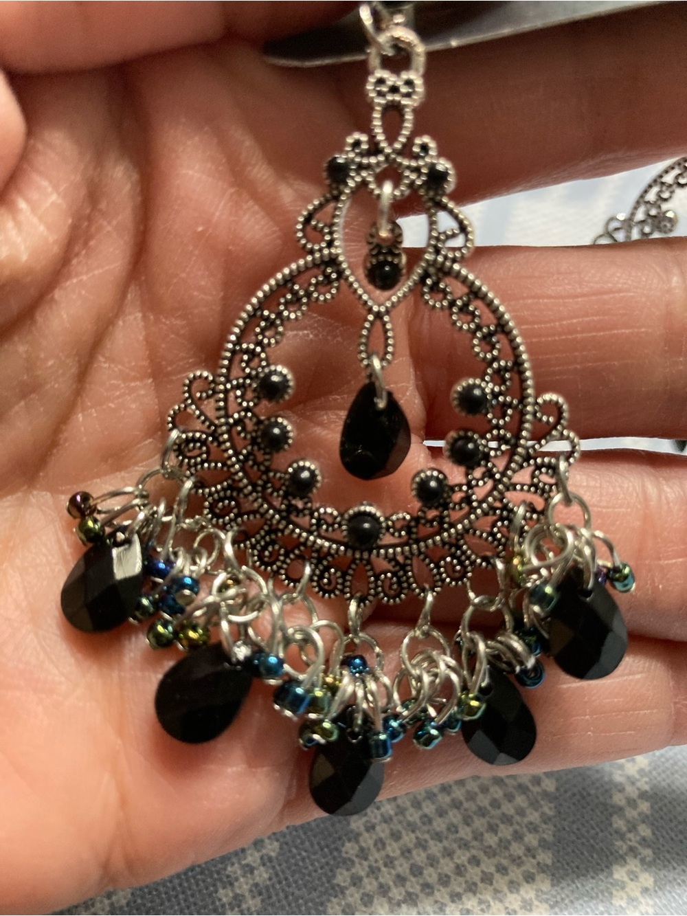 Paparazzi Black and Silver Filigree Chandelier Earrings